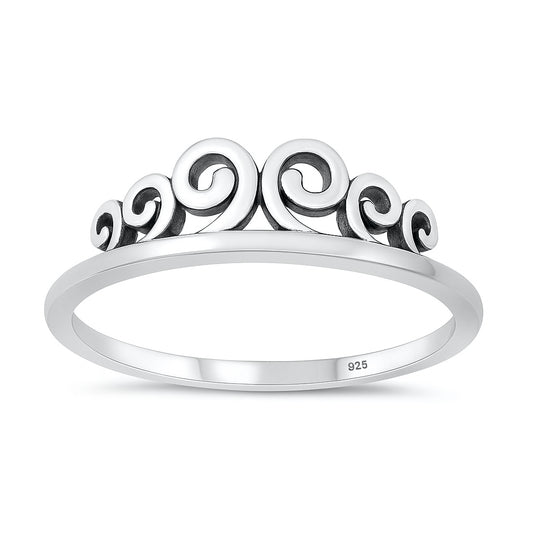 Silver Scroll Crown Ring