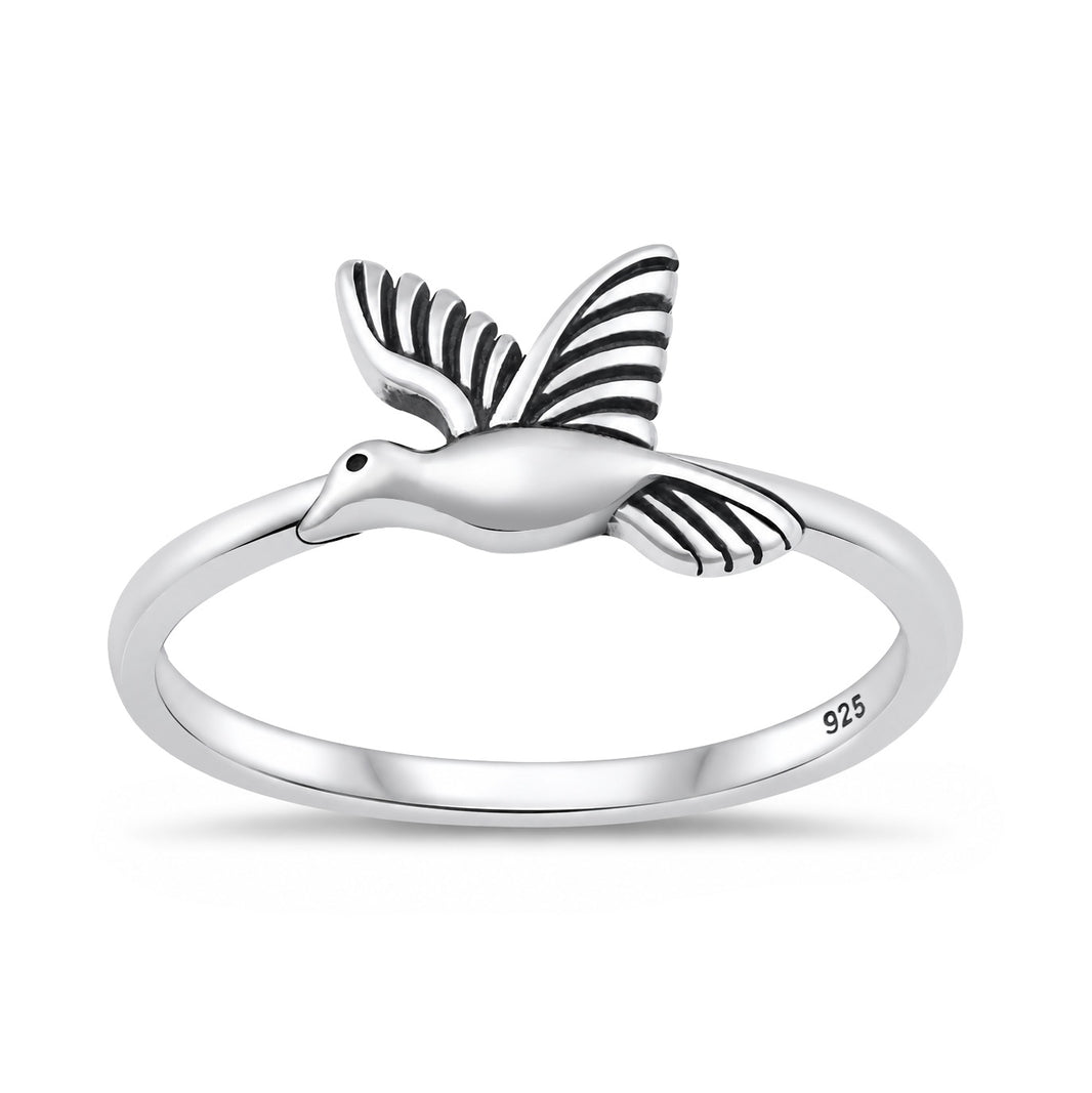 Silver Flying Hummingbird Ring