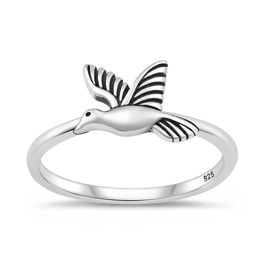 Silver Flying Hummingbird Ring