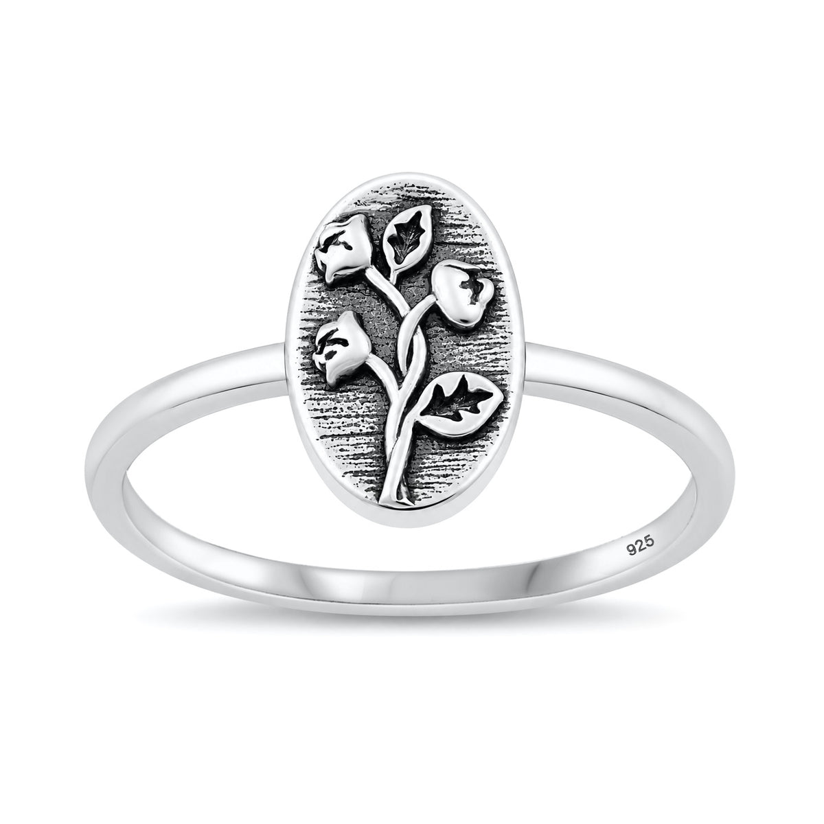 Silver Oval Flowe Ring