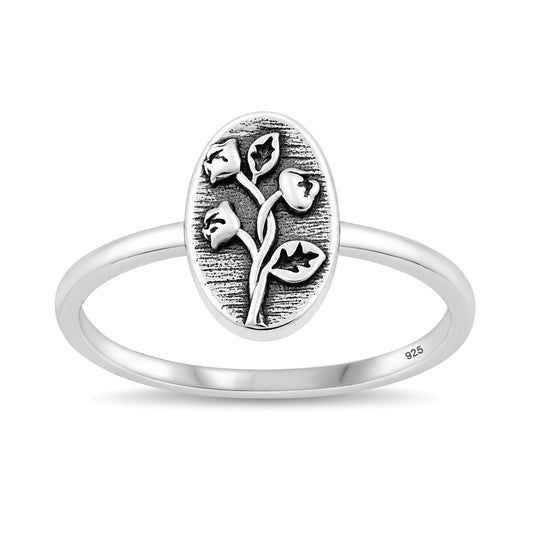 Silver Oval Flowe Ring