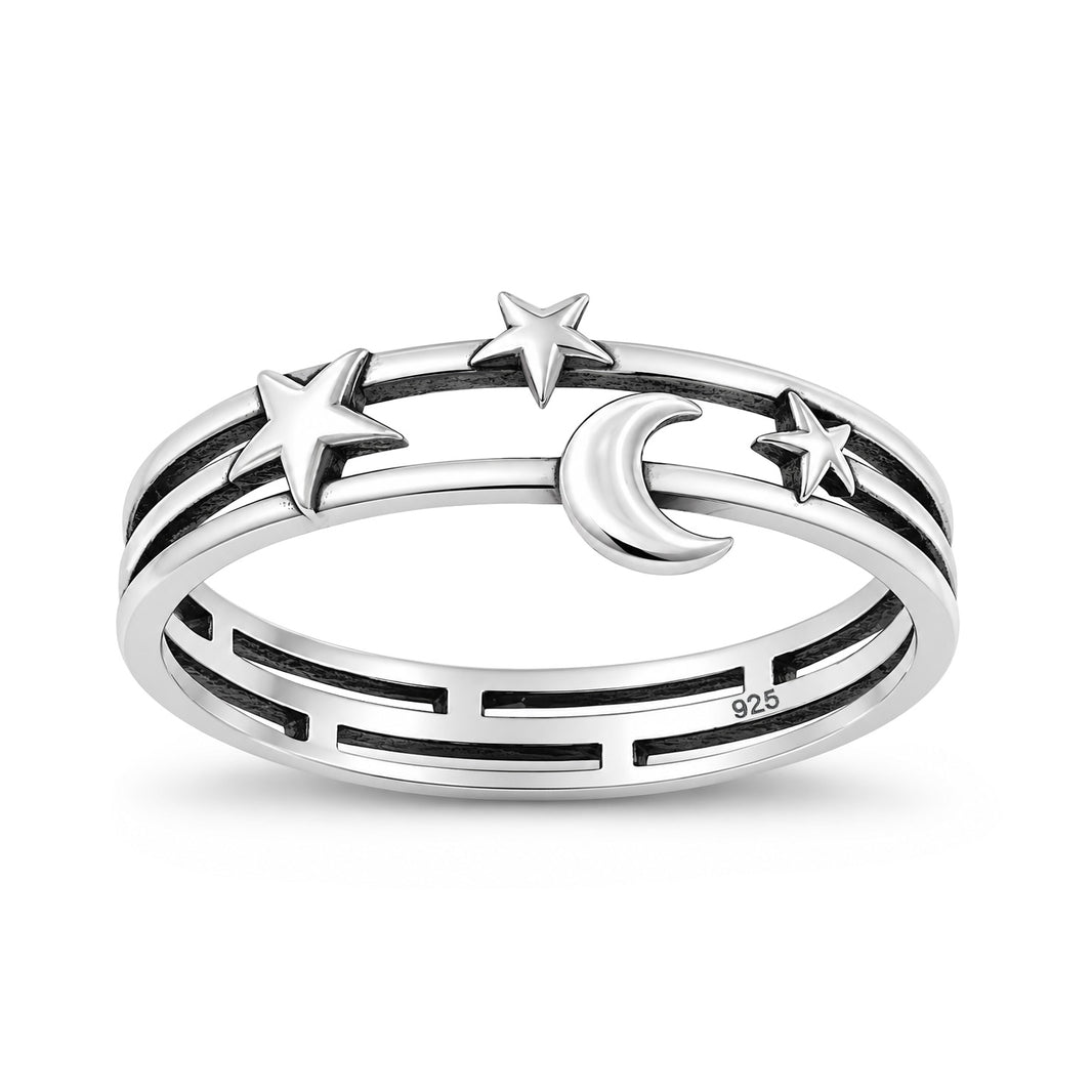 Silver Moon & Star Ring