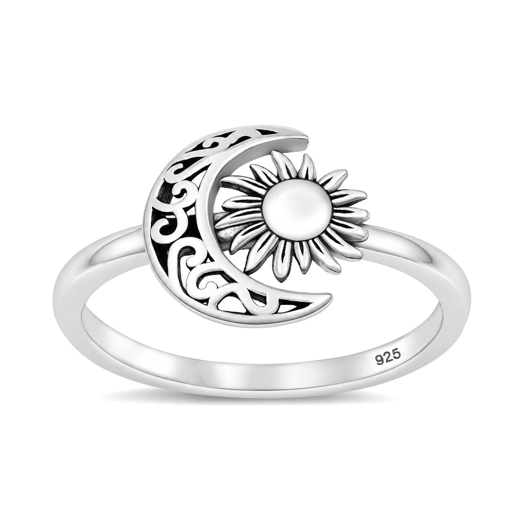 Silver Moon & Star Ring