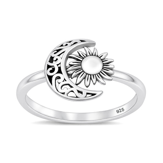 Silver Moon & Star Ring