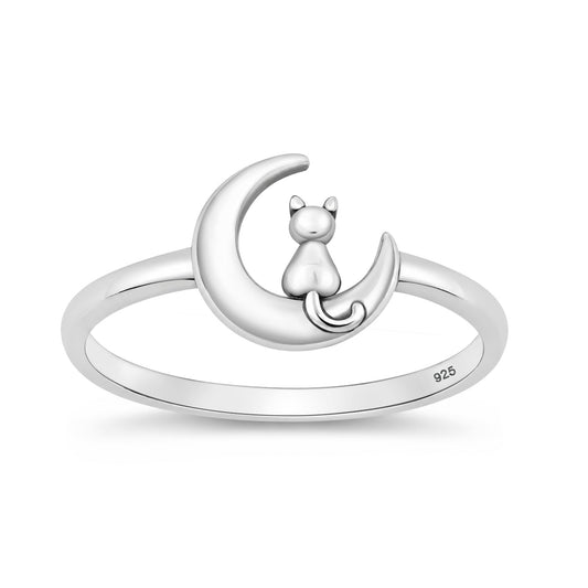 Silver Ring - Cat & Moon