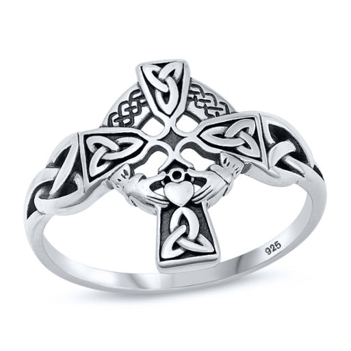 Silver Ring - Celtic Claddagh Cross