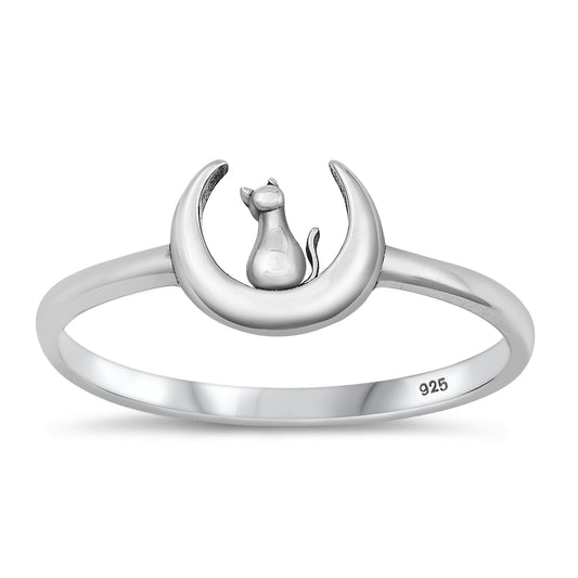 Silver Ring - Cat on Moon