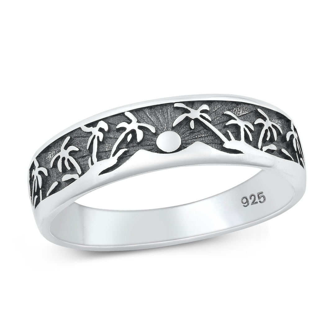 Silver Ring - Palm Trees & Beach