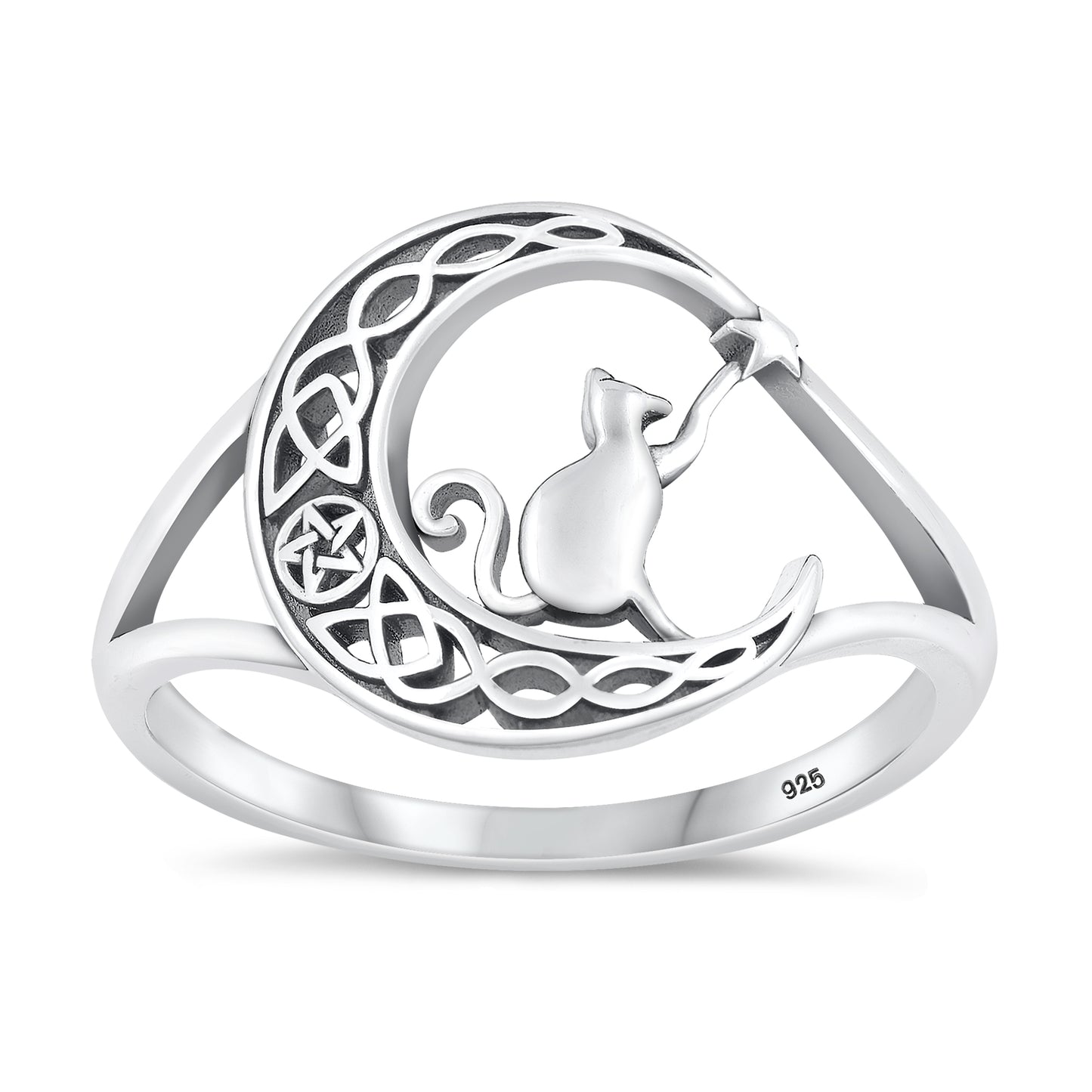 Silver Ring - Cat on Moon