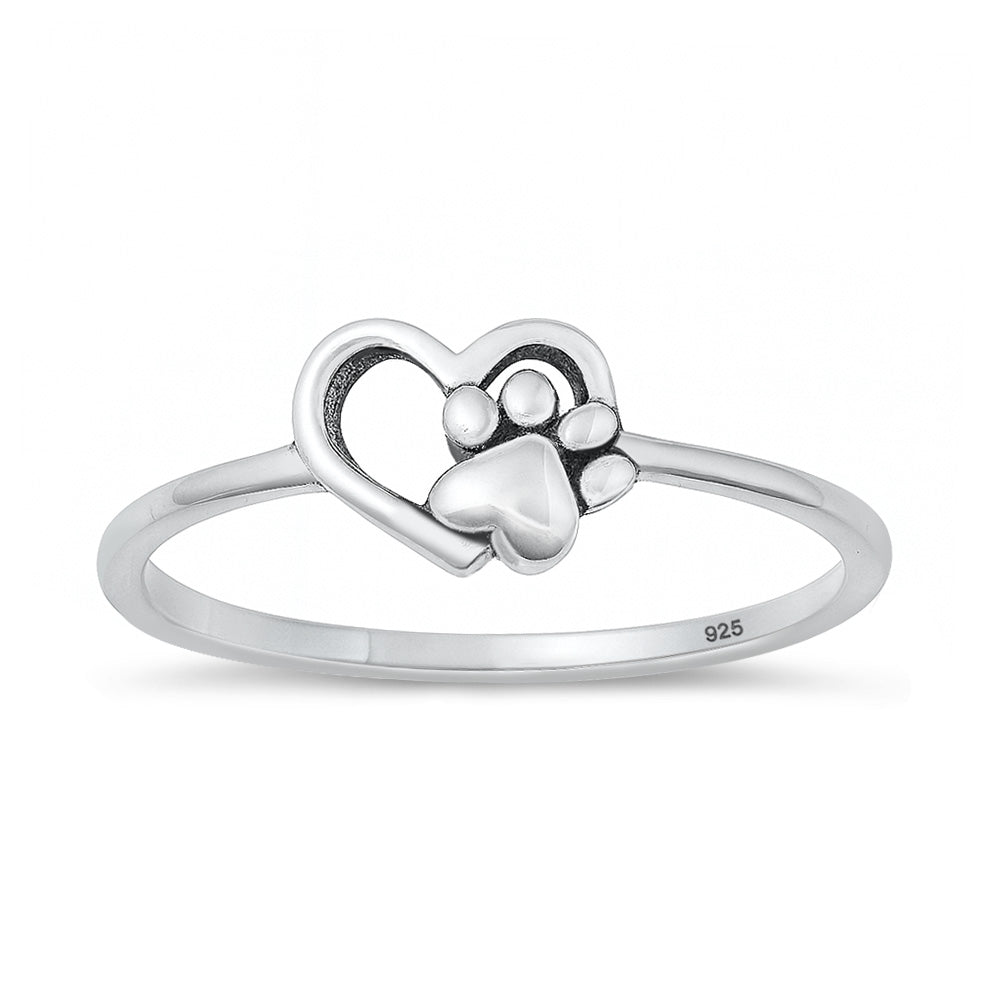 Silver Ring - Paw Print & Heart