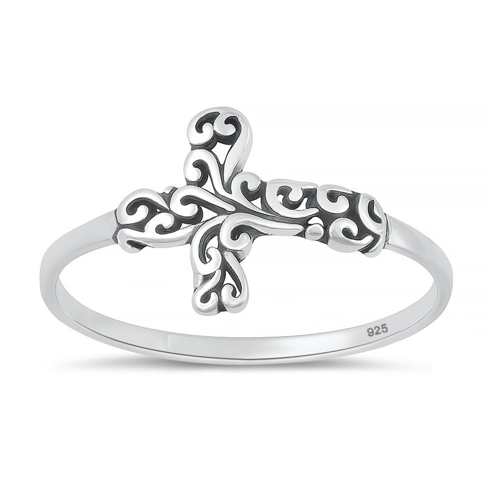 Silver Ring - Ornate Filigree Cross