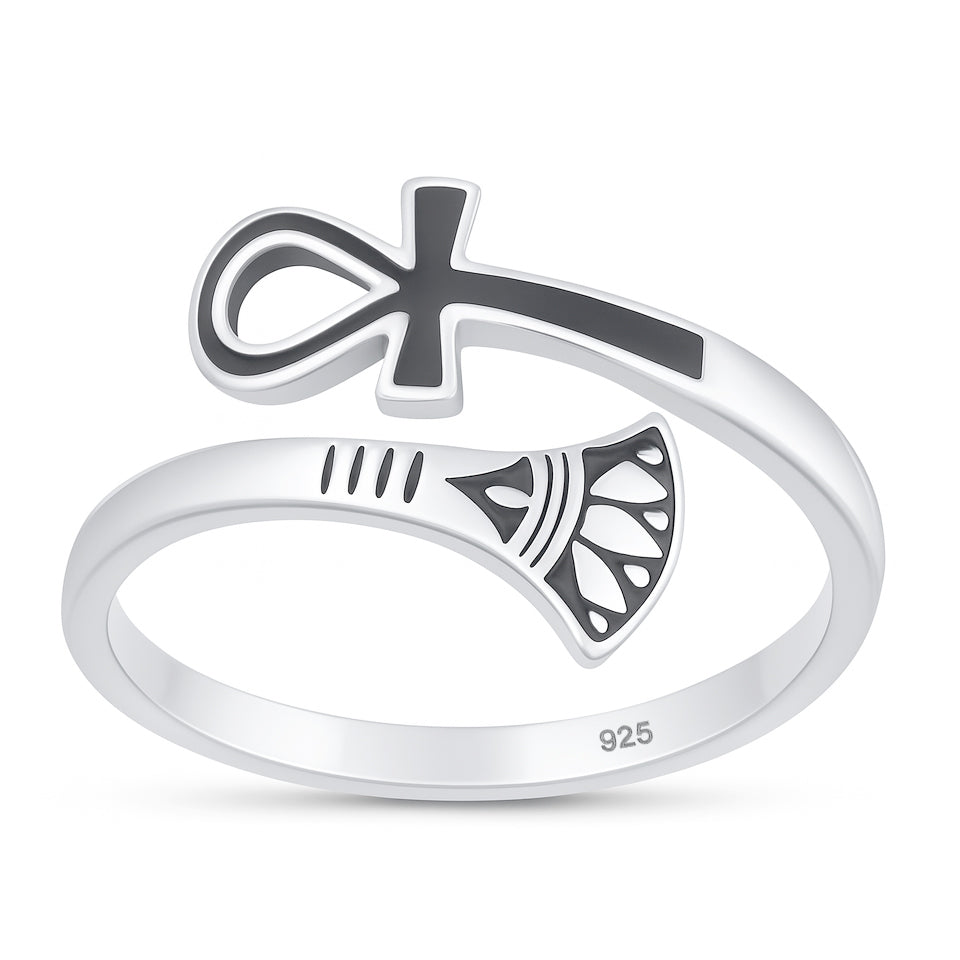 Silver Ring - Ankh & Lotus