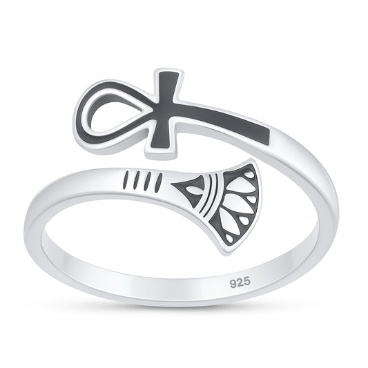 Silver Ring - Ankh & Lotus