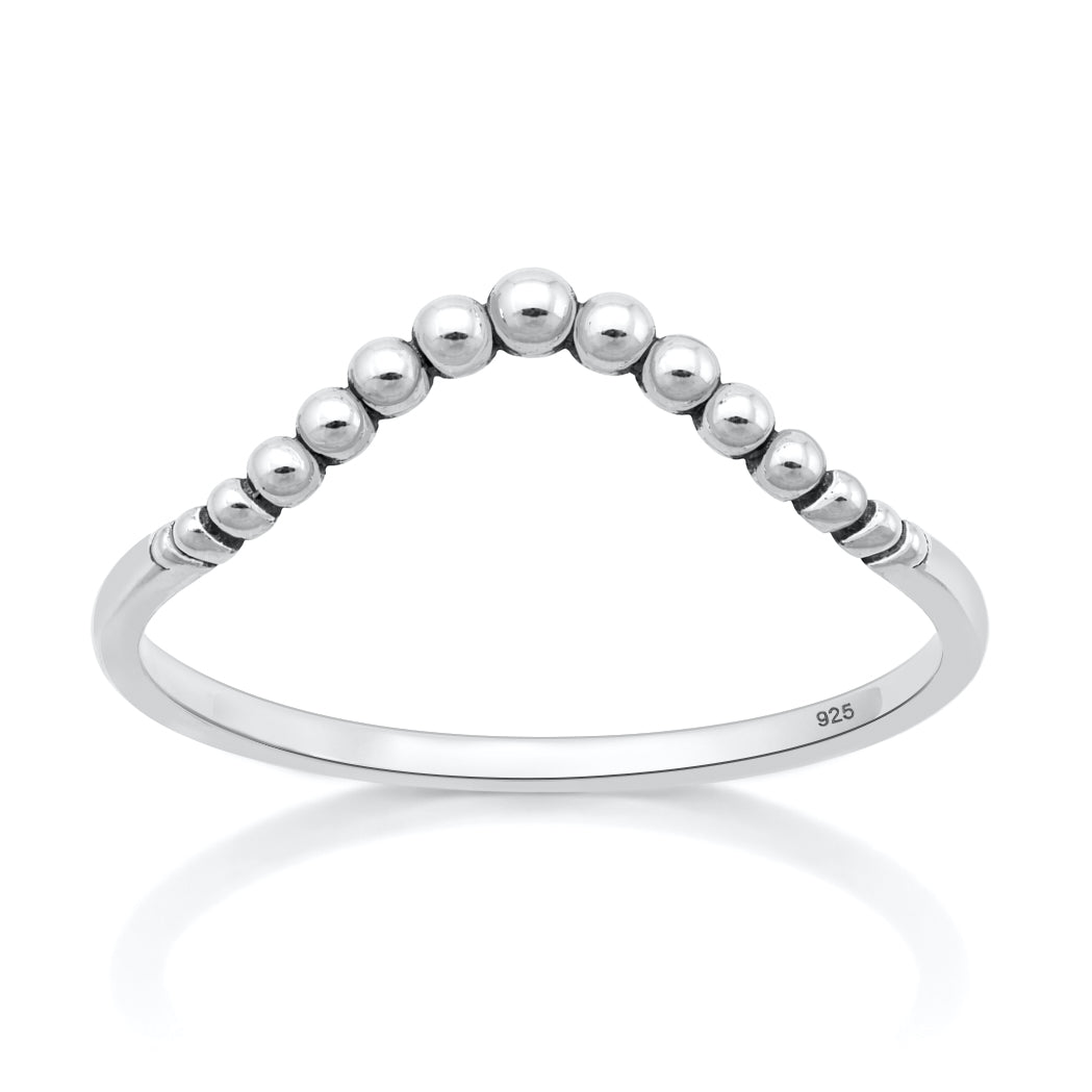 Silver Ring - Beaded V-Shape