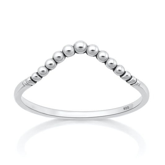 Silver Ring - Beaded V-Shape