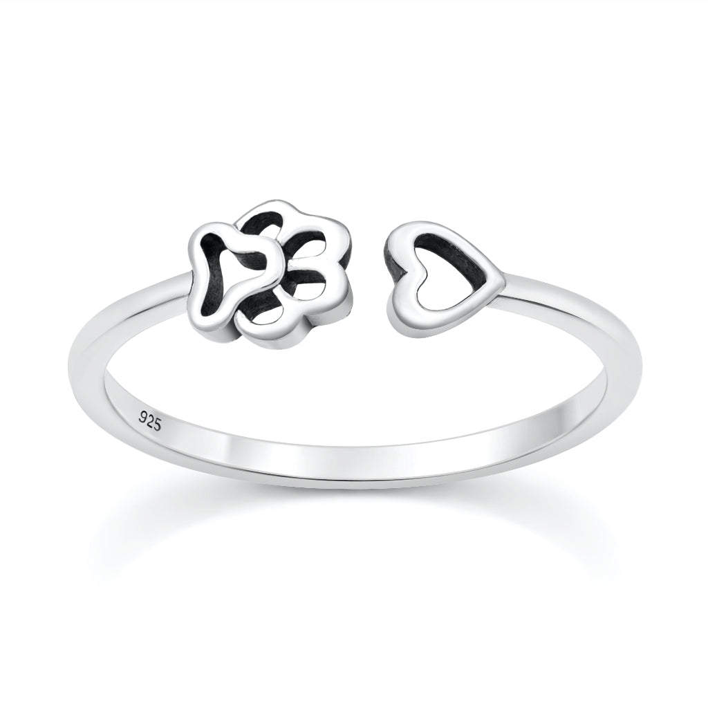 Silver Ring - Paw Print & Heart