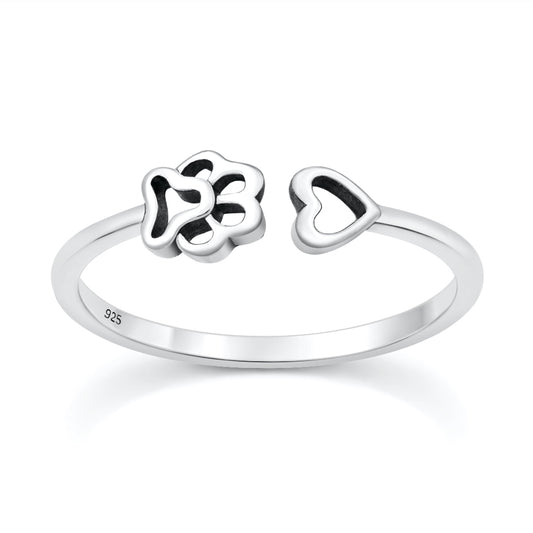 Silver Ring - Paw Print & Heart