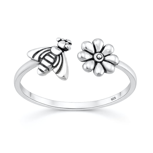 Silver Ring - Bee & Flower
