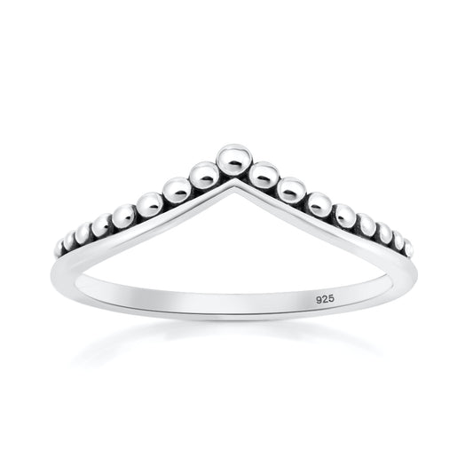 Silver Ring - Beaded V-Shape