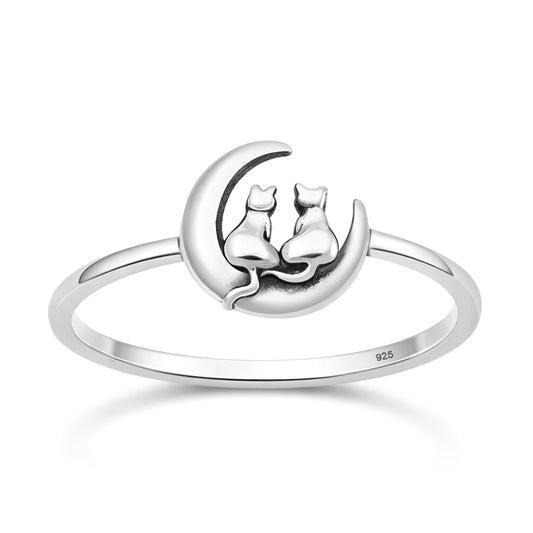 Silver Ring - Cat on Moon