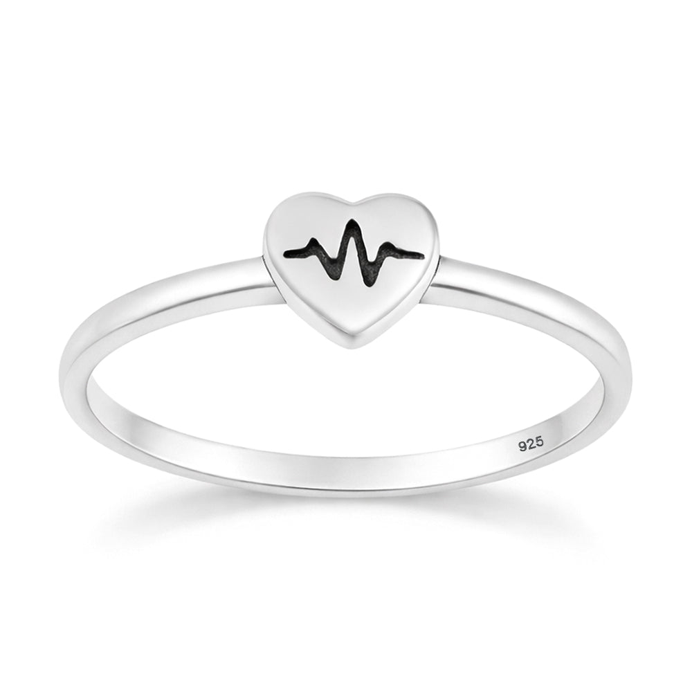 Silver Ring - EKG Heartbeat