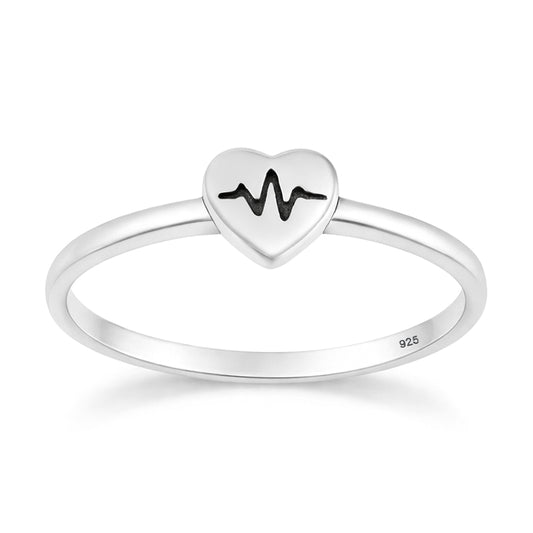 Silver Ring - EKG Heartbeat