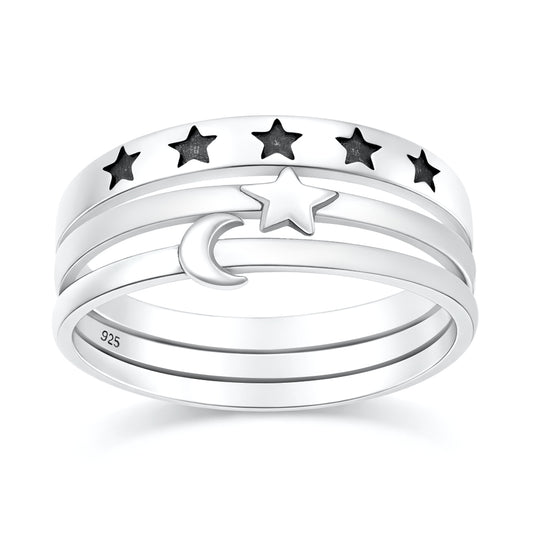 Silver Ring - Moon & Stars Stacking Set