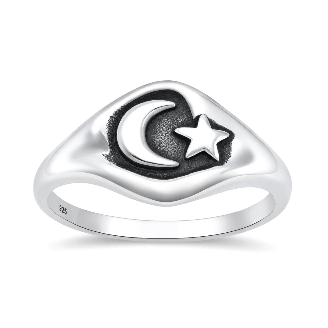 Silver Ring - Moon & Star