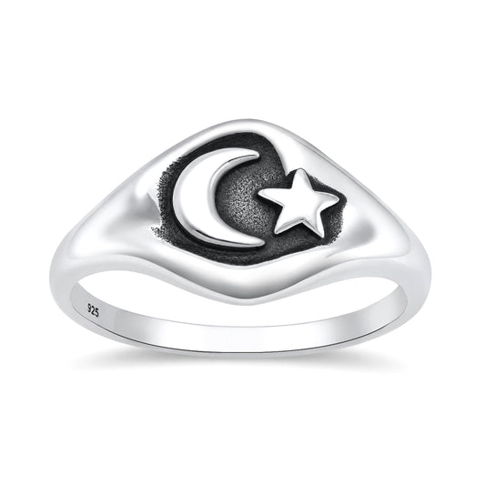 Silver Ring - Moon & Star