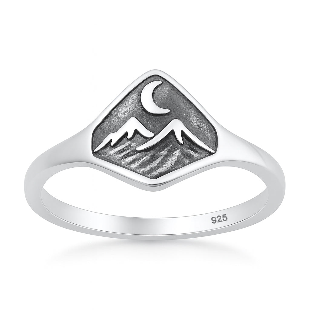 Silver Ring - Mountain & Moon