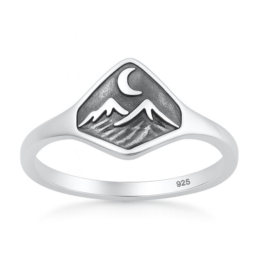 Silver Ring - Mountain & Moon