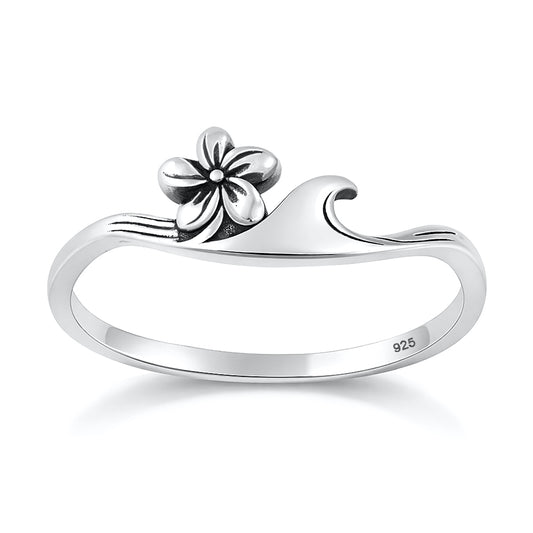 Silver Ring - Wave & Flower