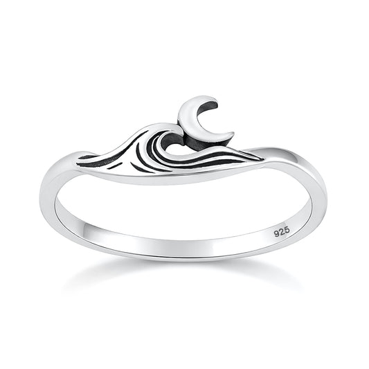 Silver Ring - Waves & Moon