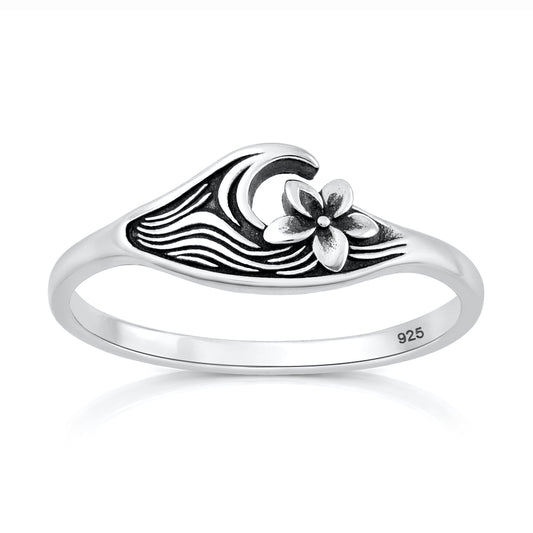 Silver Ring - Flower & Ocean