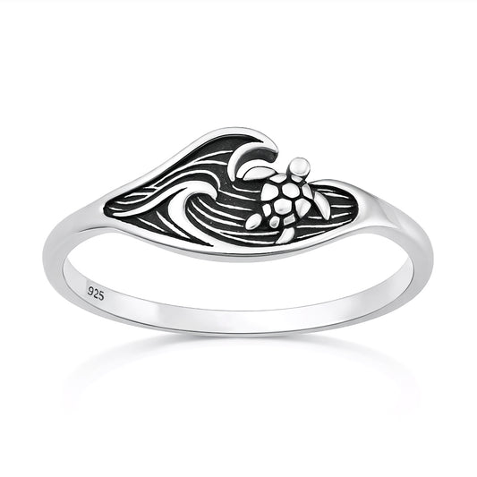 Silver Ring - Turtle & Ocean