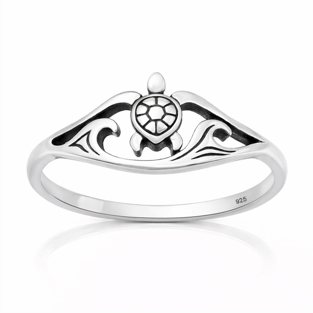 Silver Ring - Turtle & Ocean