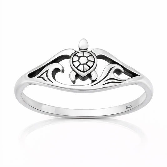 Silver Ring - Turtle & Ocean