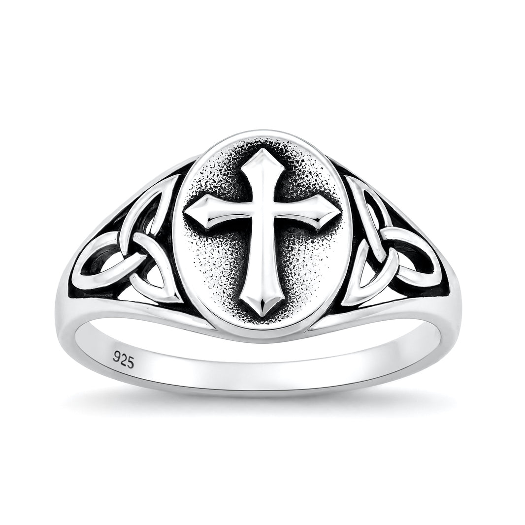 Silver Ring - Celtic Knot & Cross