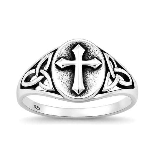 Silver Ring - Celtic Knot & Cross