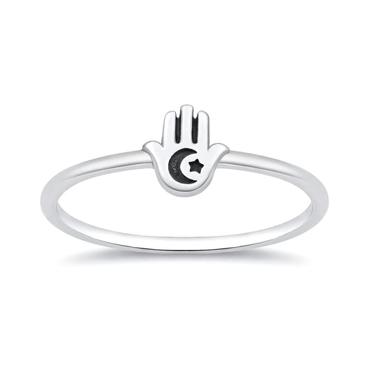 Silver Ring - Hamsa Moon Star