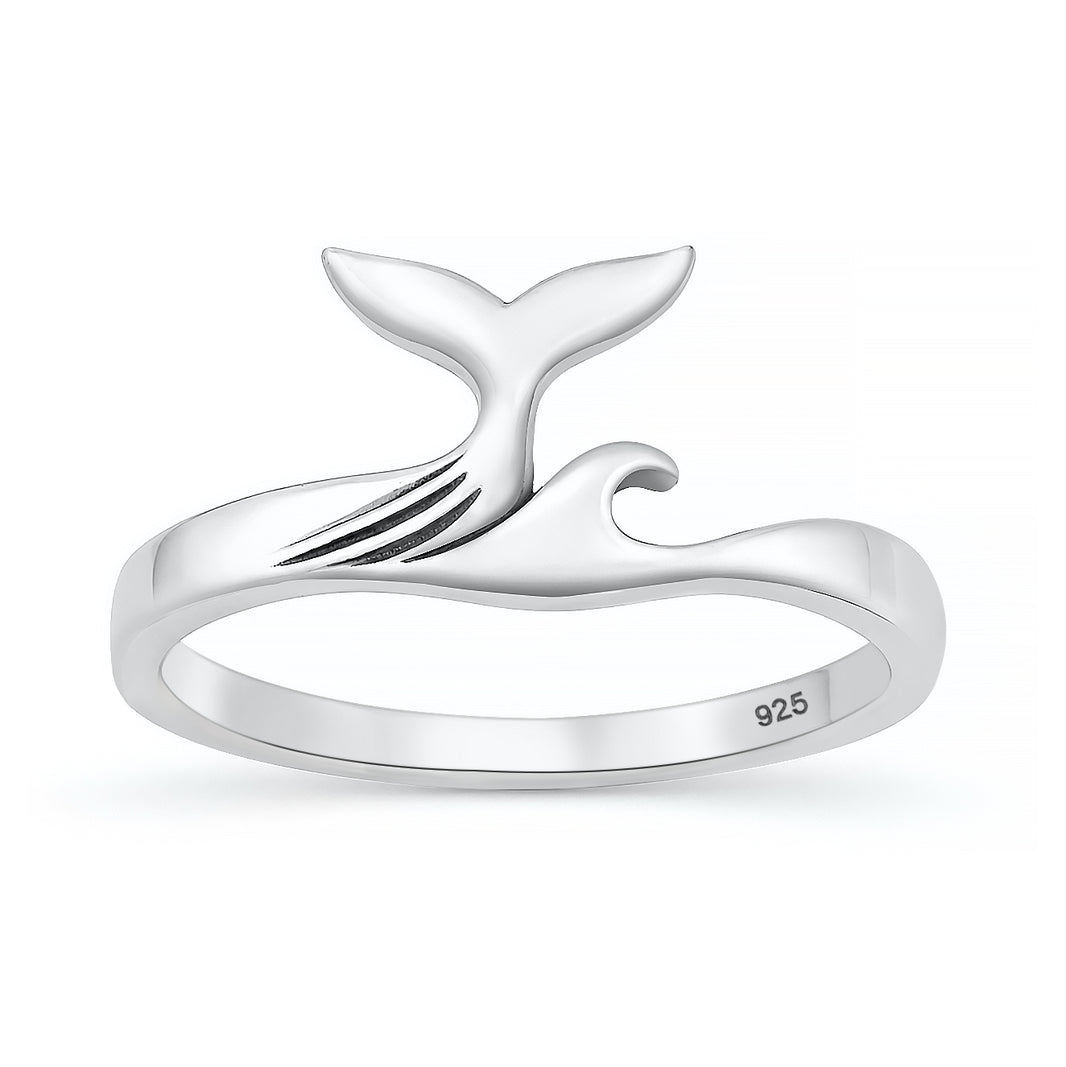 Silver Ring - Whale Tail & Wave