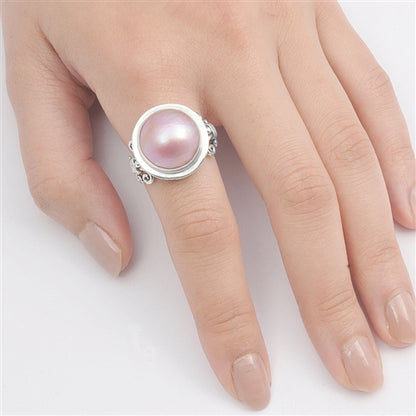 Silver Bali Ring W/ Pearl