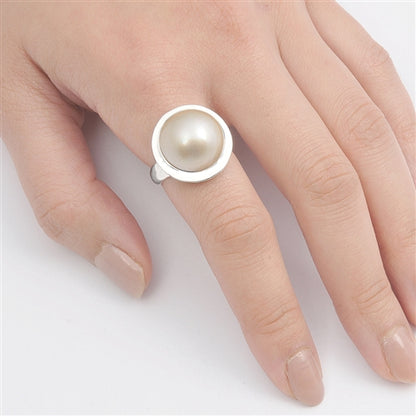 Silver Bali Ring W/ Pearl