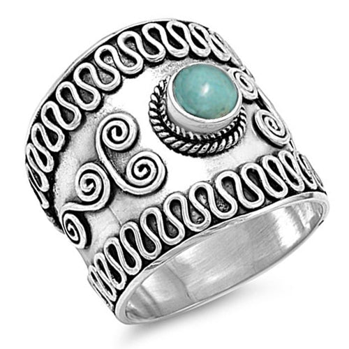 RS130684-TQ Sterling Silver Turquoise Wide Band Ring Tribal Boho ...