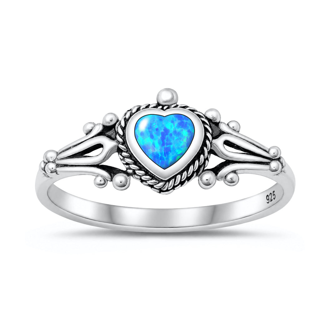 Silver Lab Opal Ring - Heart