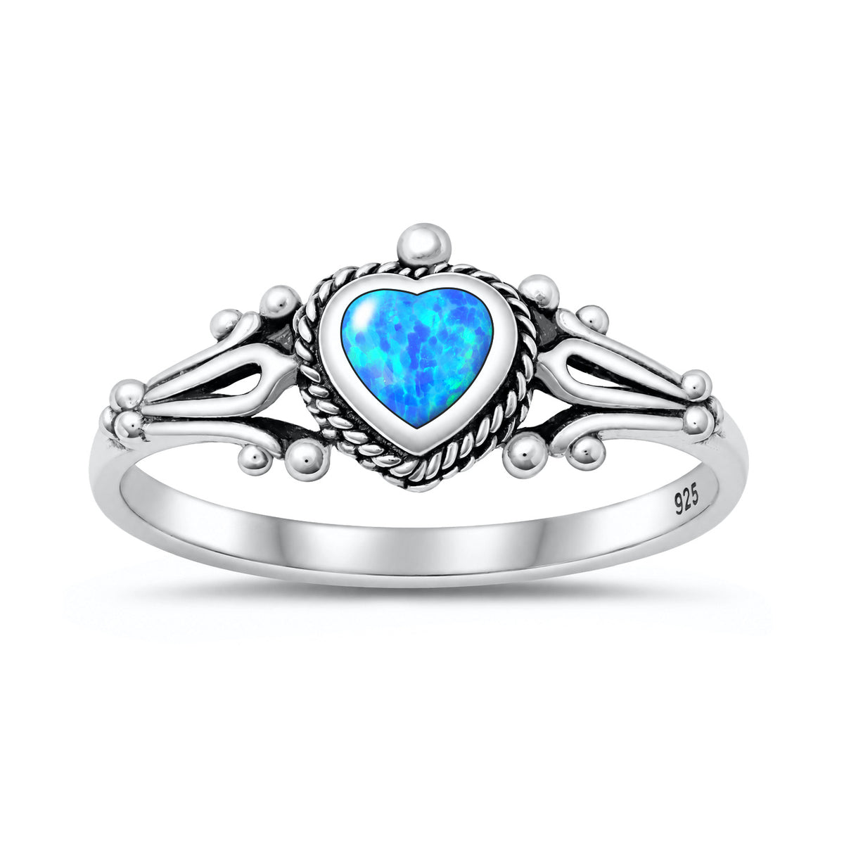 Silver Lab Opal Ring - Heart