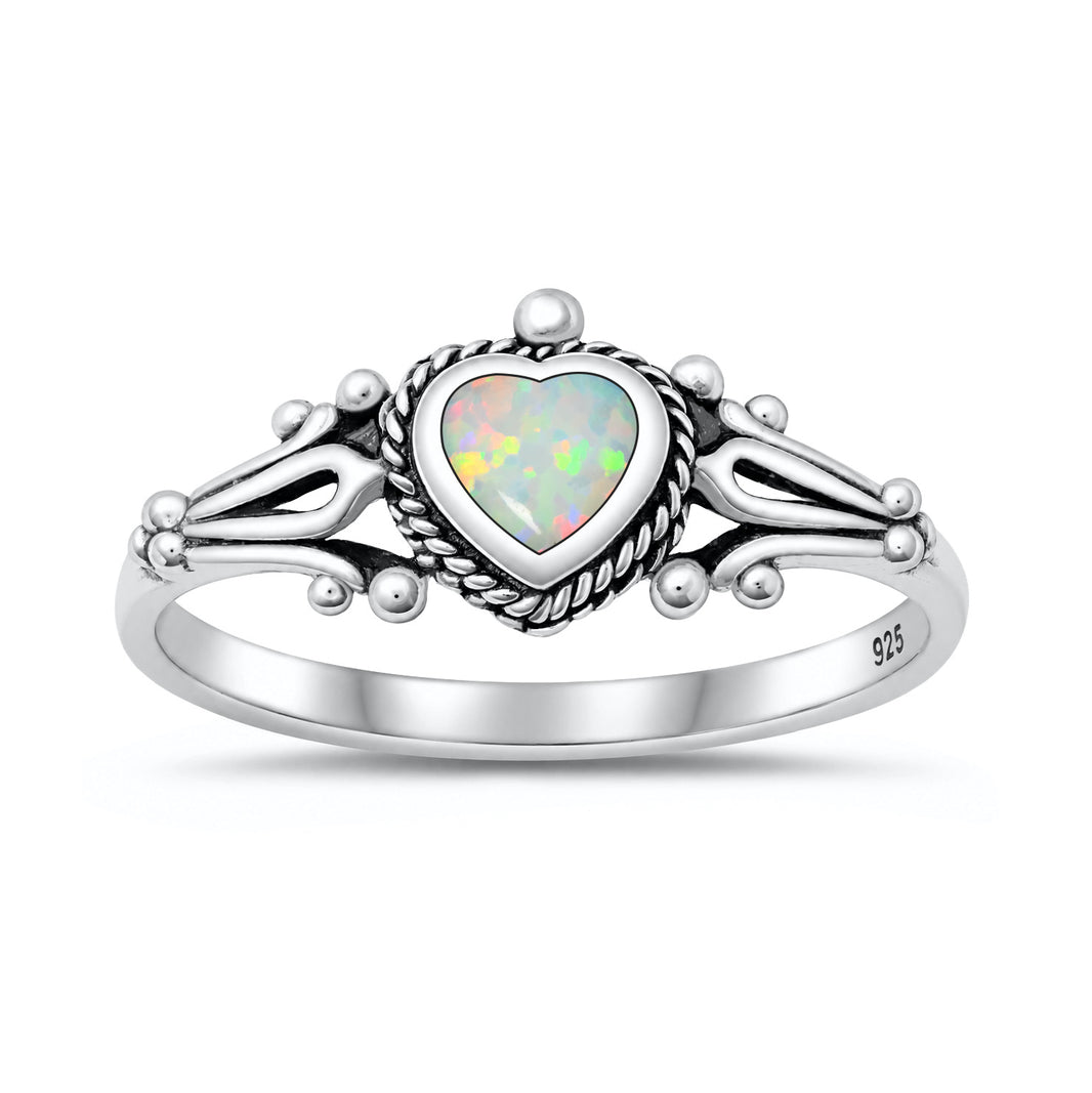 Silver Lab Opal Ring - Heart