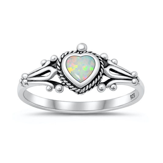 Silver Lab Opal Ring - Heart