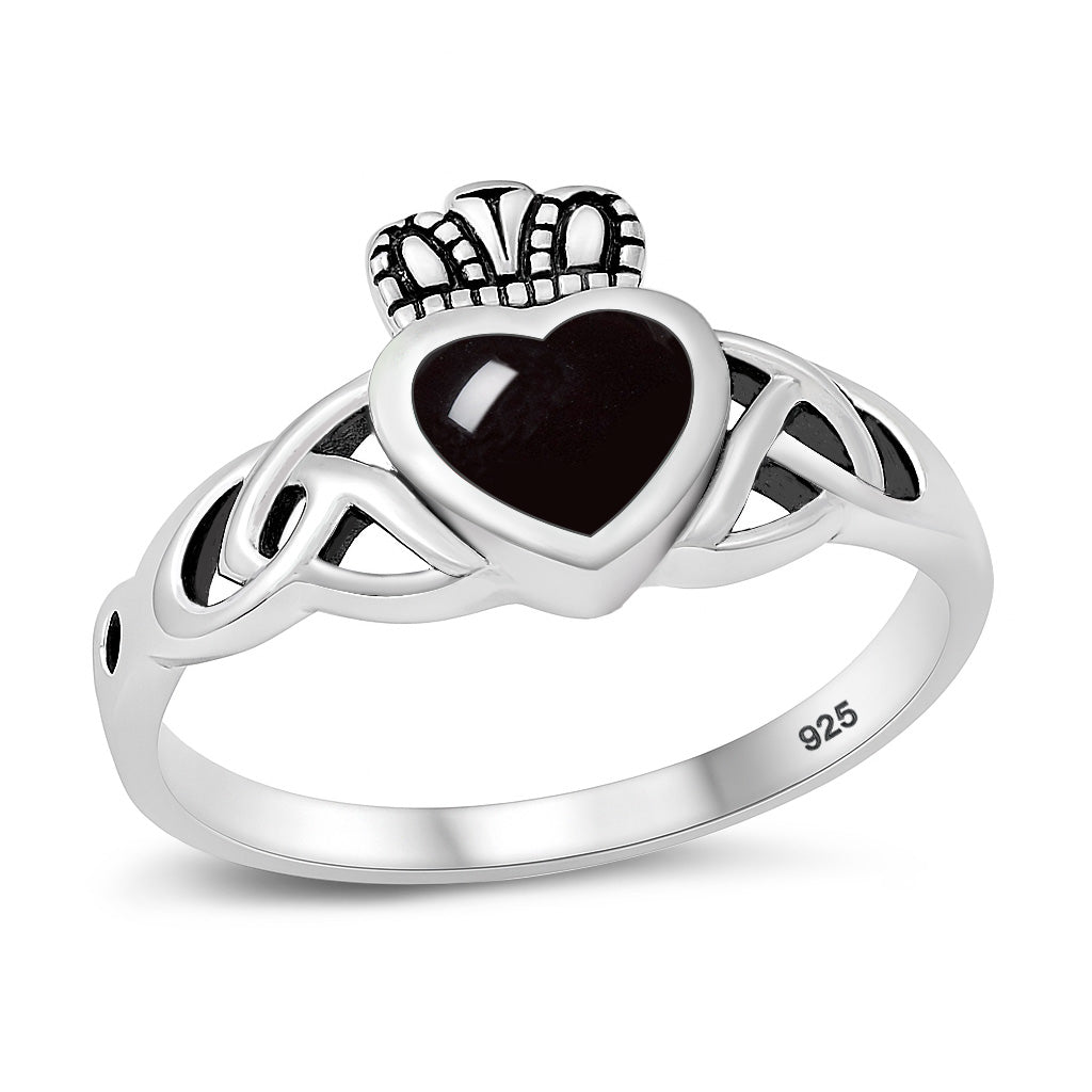 Silver Stone Ring - Celtic Claddagh
