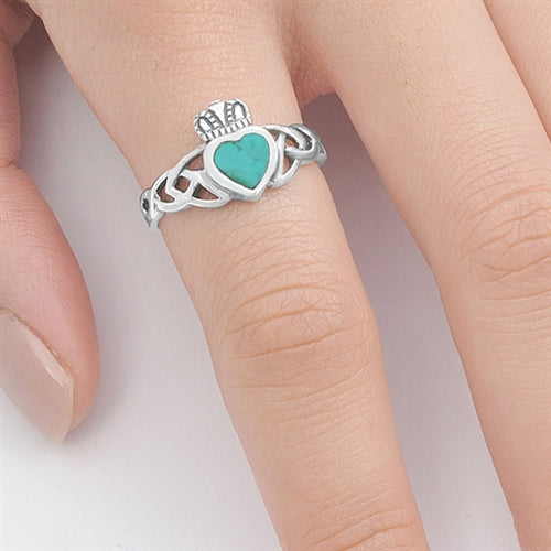 Silver Stone Ring - Celtic Claddagh